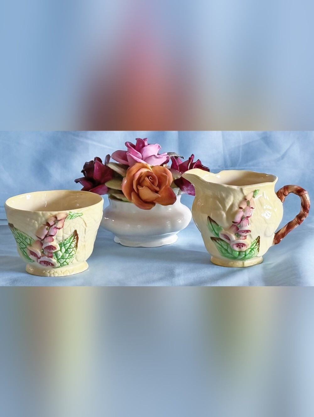 Beautiful Carlton Ware "Foxglove" Pattern Creamer and Sugarbowl. Made In England